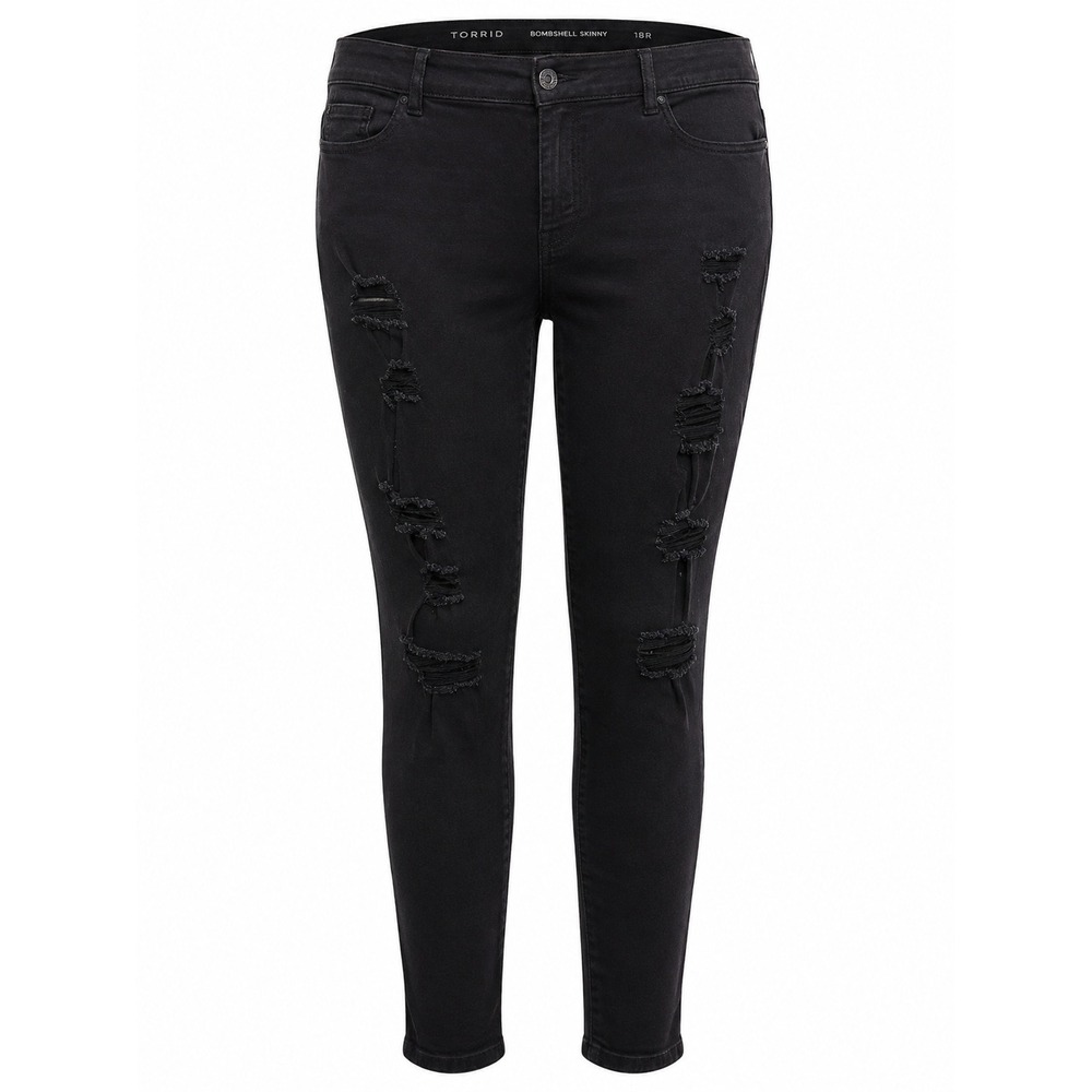 Torrid Bombshell Skinny Black Distressed Ripped Jeans Plus Size‎ 18R High Rise